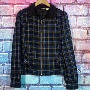Rubbish Women’s Plaid Zip Jacket Large Blue Lined Casual Fall Layer